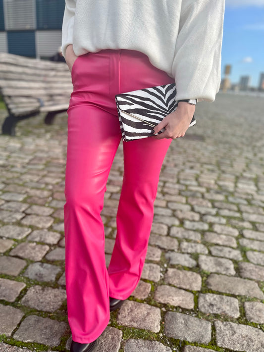Leather Flare Pants- Pink
